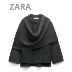 未使用✨ZARA ショートニットコート アシンメトリースカーフ S M ケープ org.jpg