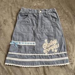 Shirley temple スカート❤️110 水色 デニム風 ロゴ 綿レース