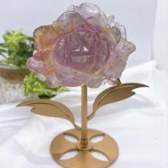 【天然石】フローライト 薔薇の置物 台座付きます