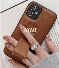 iPhone13 ケース ブラウン　リストバンドホルダー付き