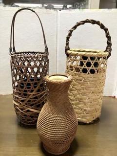 新品　有馬籠　竹製 花器 編み込みデザイン 新品有馬籠竹製 花器 編み込みデザイン