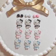 キティちゃん 黒 ブラック 水色 ピンク リボン ネイルパーツ 12個セットのサムネイル