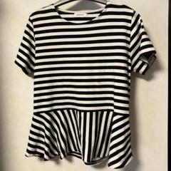 レプシィム　LEPSIM ボーダー　ペプラムトップス　半袖　Tシャツ　L 白黒