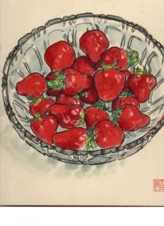 値下げ交渉あり。超美品！1点物の原画苺（いちご）アクリル画絵画
