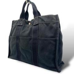 良品 HERMES 2038 トートバッグ ドーヴィル MM 黒 キャンバス