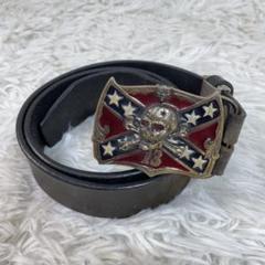 南軍旗 ベルト バックル スカル 星条旗 レザーベルト