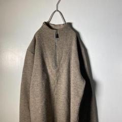 【レアデザイン】80's ハーフジップニット ミリタリー 切りっぱなし 骨董古着