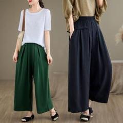 3色展開 レディース ワイドパンツ 無地＆シンプル ハイウエスト 薄手 通勤