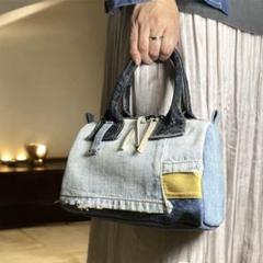 デニムリメイクバッグ　ハンドバッグ　ハンドメイド　ミニボストン