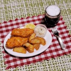 ミニチュアフード フィッシュ&チップス と ギネスビール