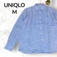 【人気】UNIQLO ユニクロ プレミアムリネンシャツ ブルー M 麻100