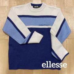 古着y2k 90s ellesse ネイビー ストライプ ジップアップセーター