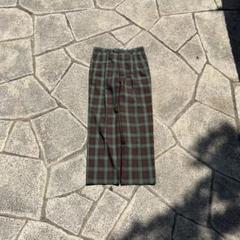 90s unknown ツータックスラックス　チェックパンツ　グリーン