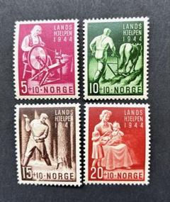 海外切手 未使用 外国切手 ノルウェー 1944年 慈善切手 寄附金
