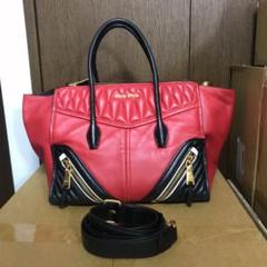 美品 ミュウミュウ miumiu バイカー レザー 2way ショルダーバッグ