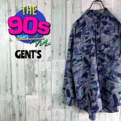 80's GENT'S 幾何学模様　個性派　ノーカラーシルクシャツ　レトロ
