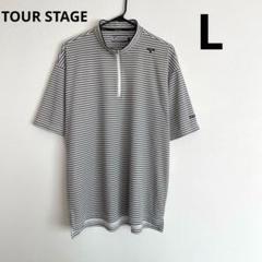 TOUR STAGE メンズ ハーフジップ 半袖ポロシャツ L ボーダー 白 黒のサムネイル