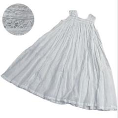 【美品】ネストローブ リネン100 レース ギャザー ロングワンピース ホワイト 美品】ネストローブ リネン100 レース ギャザー ロング