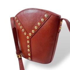 極美品 YSL イヴサンローラン ヴィンテージ スタッズ ショルダーバッグ 茶色