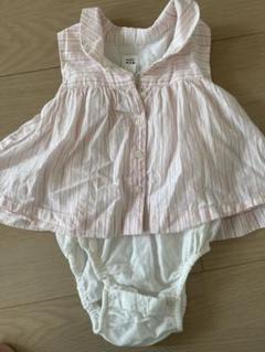 GAPピンクと白のストライプロンパース6-12month