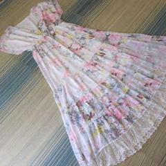 花柄 ワンピース フレンチ袖 レース シフォン