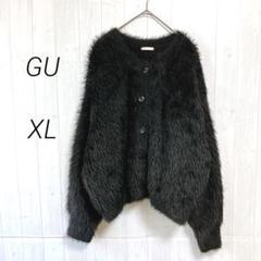 GU　フェザーヤーンクロップドカーディガン　長袖　ブラック　XL