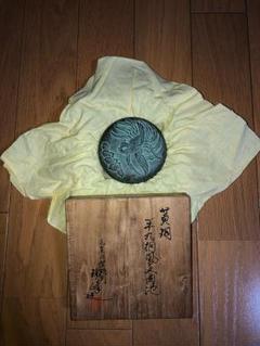 黄銅平丸桐鳳文朱肉池 黄銅 平丸桐鳳文肉池 朱肉