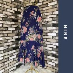 未使用✨ナイン フラワー シアースカート ネイビー 花柄