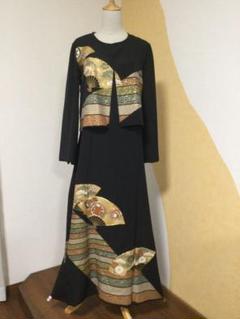 黒留袖リメイクボレロ付きロングドレス　清流と松刺繍柄 黒留袖リメイクボレロ付きロングドレス 清流と松刺繍柄 - メルカリ