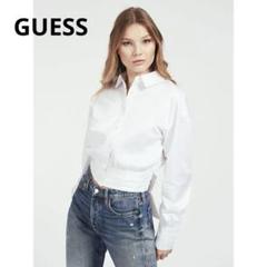 GUESS ゲス クロップドシャツ リボン 長袖 ストレッチ ホワイト XS