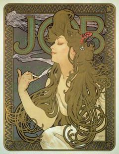 アルフォンス・ミュシャ　JOB社のタバコ　額付き タバコ紙の広告ポスターアルフォンス・ミュシャ（1860-1939