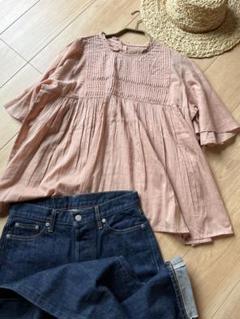 新品　タグ付き　ブラウス　ブラウン　オシャレ　プリーツ　タック　ナチュラル
