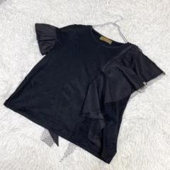 RISLEYリズレー メッシュアシメ Tシャツ カットソー　フリル　レース　黒