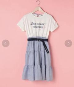 メゾピアノジュニア ベルト付きTシャツドッキングティアードワンピースのサムネイル