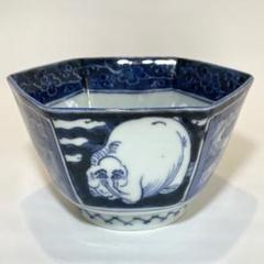 古伊万里　向付　六角鉢　白抜き技法　象　貝　波　梅　雲 m12307944395_1.jpg?1695268978