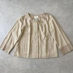 ローラアシュレイ LAURAASHLEY 麻ジャケット 夏 ベージュ ノーカラー