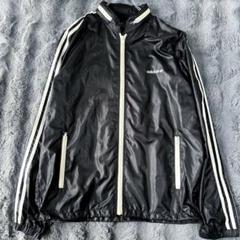 adidas ブラック ナイロンジャケット L ストライプ 3本ライン ロゴ