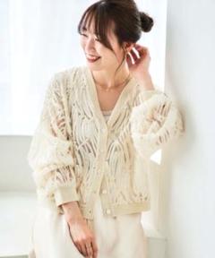 le.coeur blanc コード刺繍Vカーディガン　シアー　アイボリーのサムネイル