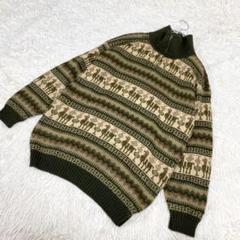 【ベビーアルパカ100%】SEBSATEX 総柄ニット　セーター　ハーフジップ