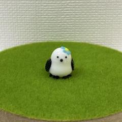 ガラス細工　花シマエナガ（M)青