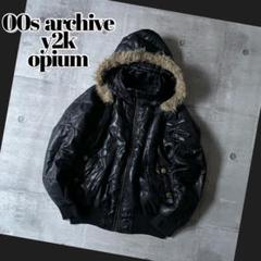 Y2K ファー付きダウンジャケット 平成 ギャル男 光沢 短丈 opium y2k 平成ギャル ギャル男 ファー付き ダウンジャケット 短丈