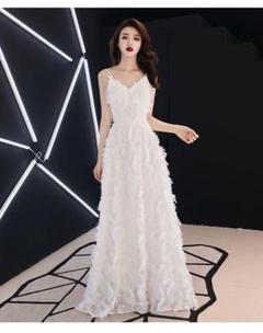 ホワイトドレス 前撮り 結婚式 キャミドレス フェザードレス 白 サイズM