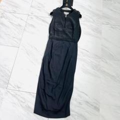 高級 LLサイズ Max Mara ロングタイトドレス ストーン バイカラー