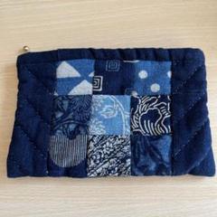 【ハンドメイド】青系パッチワークキルティングポーチ/通帳入れ