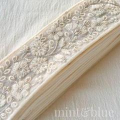 インド刺繍リボン オフホワイト　チュール花柄 刺繍レース 幅6cm ハンドメイド
