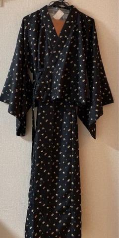 浴衣　キャミソール　レディース　3点セット　M-L 黒　コバナ柄