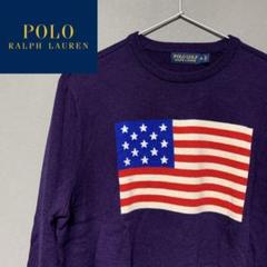 現行タグ 美品 POLO RALPH LAUREN セーター 星条旗 USA製 POLO RALPH LAUREN 星条旗 アメリカ国旗 コットンニット L