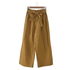 UNIQLO ユニクロ(M)ベルテッドリネンコットンワイドパンツ/イエロー
