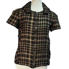 【海外限定】 MARNI ジッパー前開き 半袖シャツ 黒と金のチェック柄 マルニXS トップス