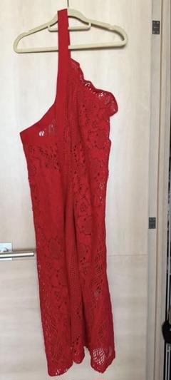 Y's ワイズ 赤　レース　アシンメトリーワンショルダーエプロンドレス